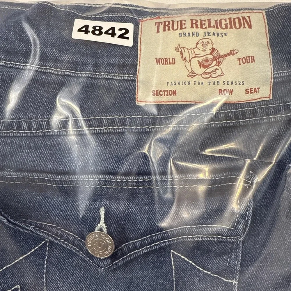 jEANS sTRAIGHT True Religion ricky fLAP  mens 40x31  mEDIUM wASH wHISKERING